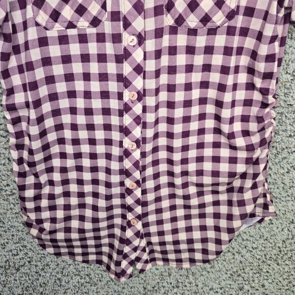 Eden & Olivia Maternity Top Womens Small Purple Check Button Up Stretch Casual - Picture 5 of 7